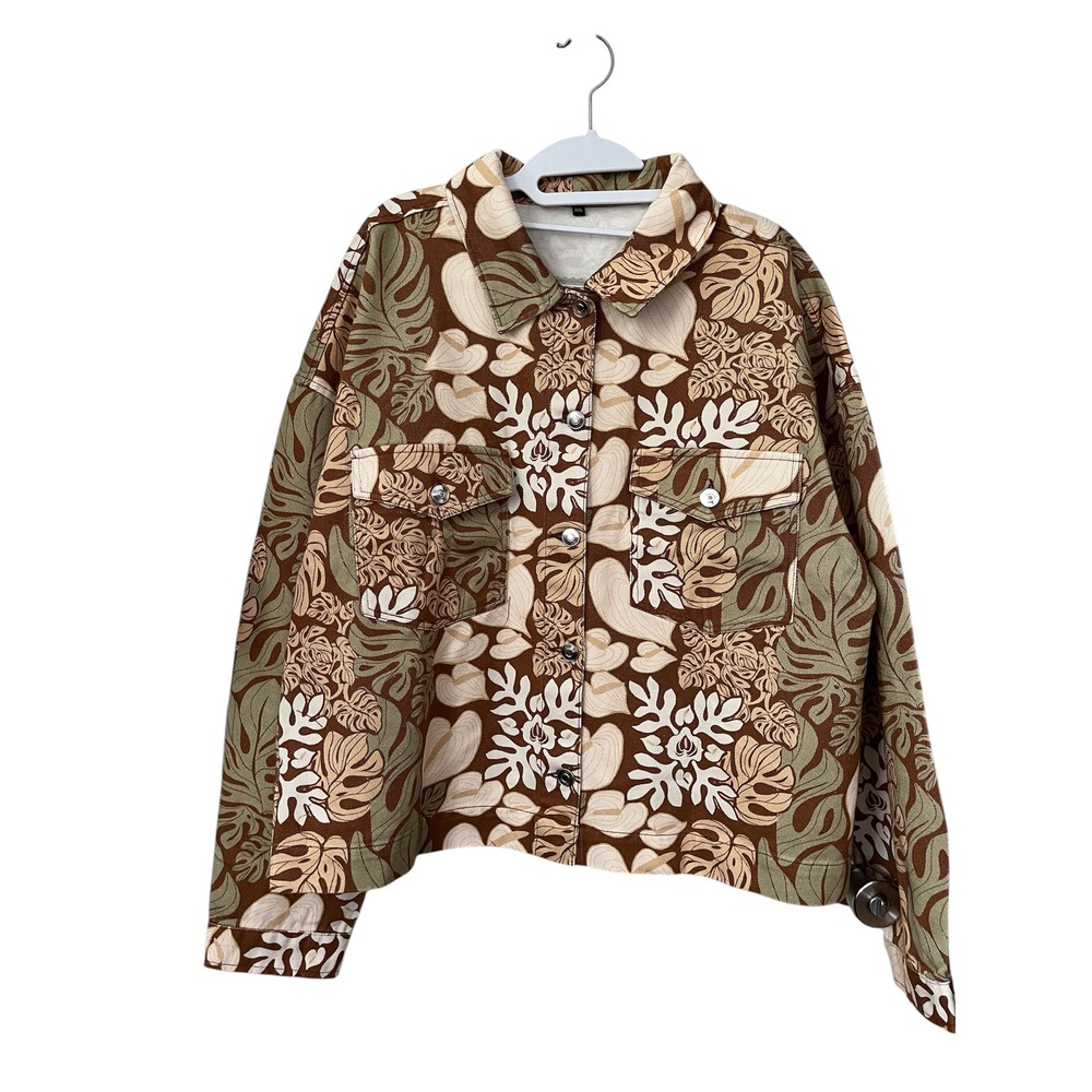 NIP Hawaiian Denim Jacket RE-Z Kuiki Marnzaza 2XL Tropical Brown Colorway